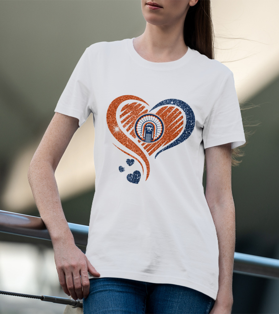 Illinois Hearts Chief Glitter Blue And Orange Hearts T-Shirt