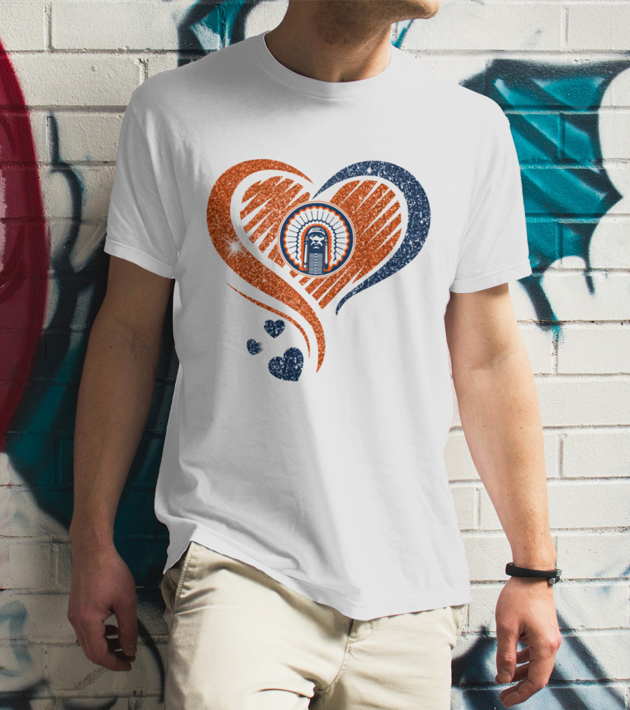 Illinois Hearts Chief Glitter Blue And Orange Hearts T-Shirt