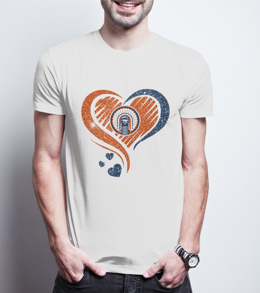 Illinois Hearts Chief Glitter Blue And Orange Hearts T-Shirt