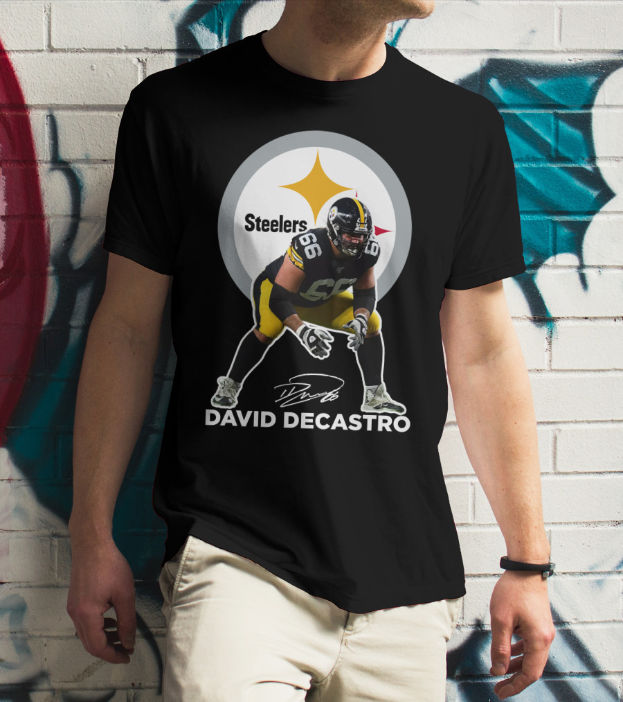 David Decastro Pittsburgh Steelers NFL Player Number 66 Autograph Signature T-Shirt