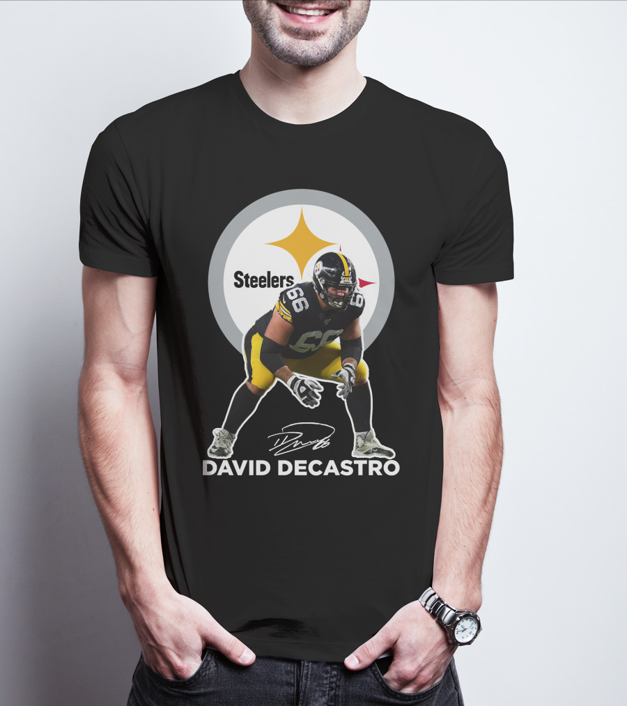 David Decastro Pittsburgh Steelers NFL Player Number 66 Autograph Signature T-Shirt