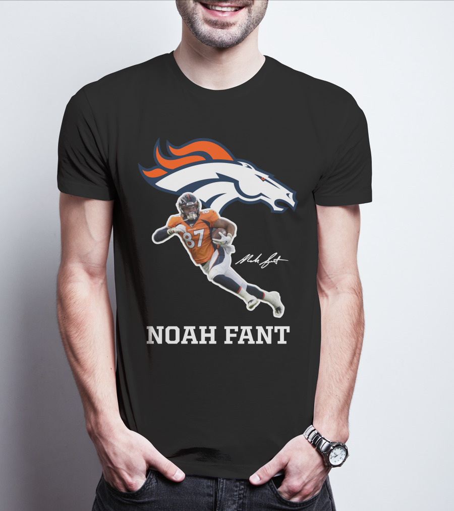 Noah Fant Broncos 87 Football Signature T-Shirt