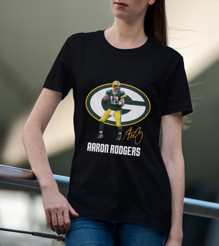 Green Bay Packers Aaron Rodgers Signature Football T-Shirt