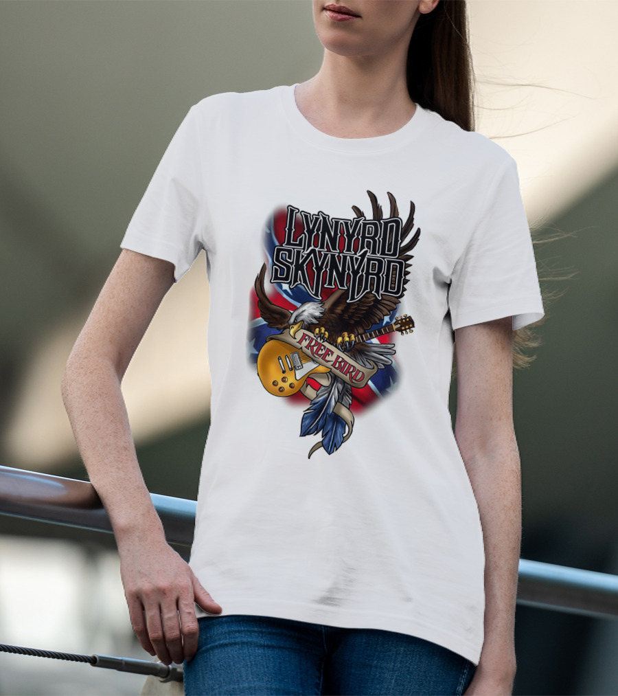 Lynyrd Skynyrd Free Bird Eagle With Guitar And Flags T-Shirt