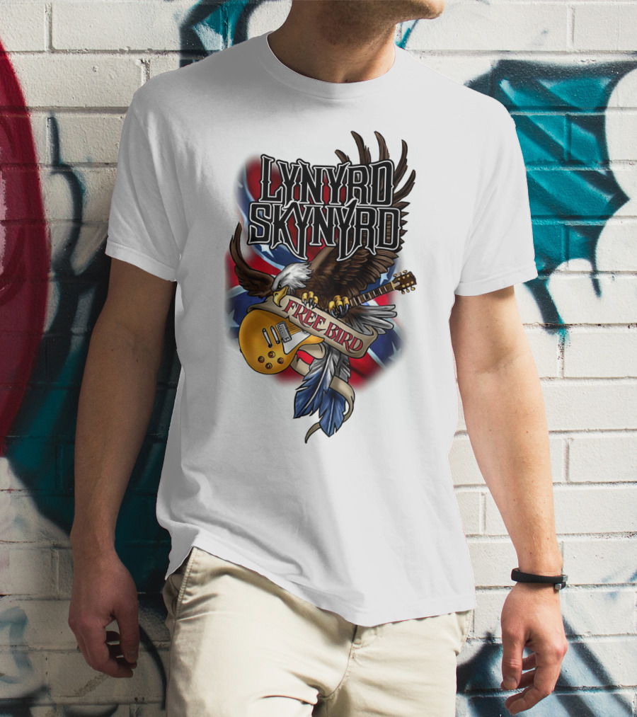 Lynyrd Skynyrd Free Bird Eagle With Guitar And Flags T-Shirt