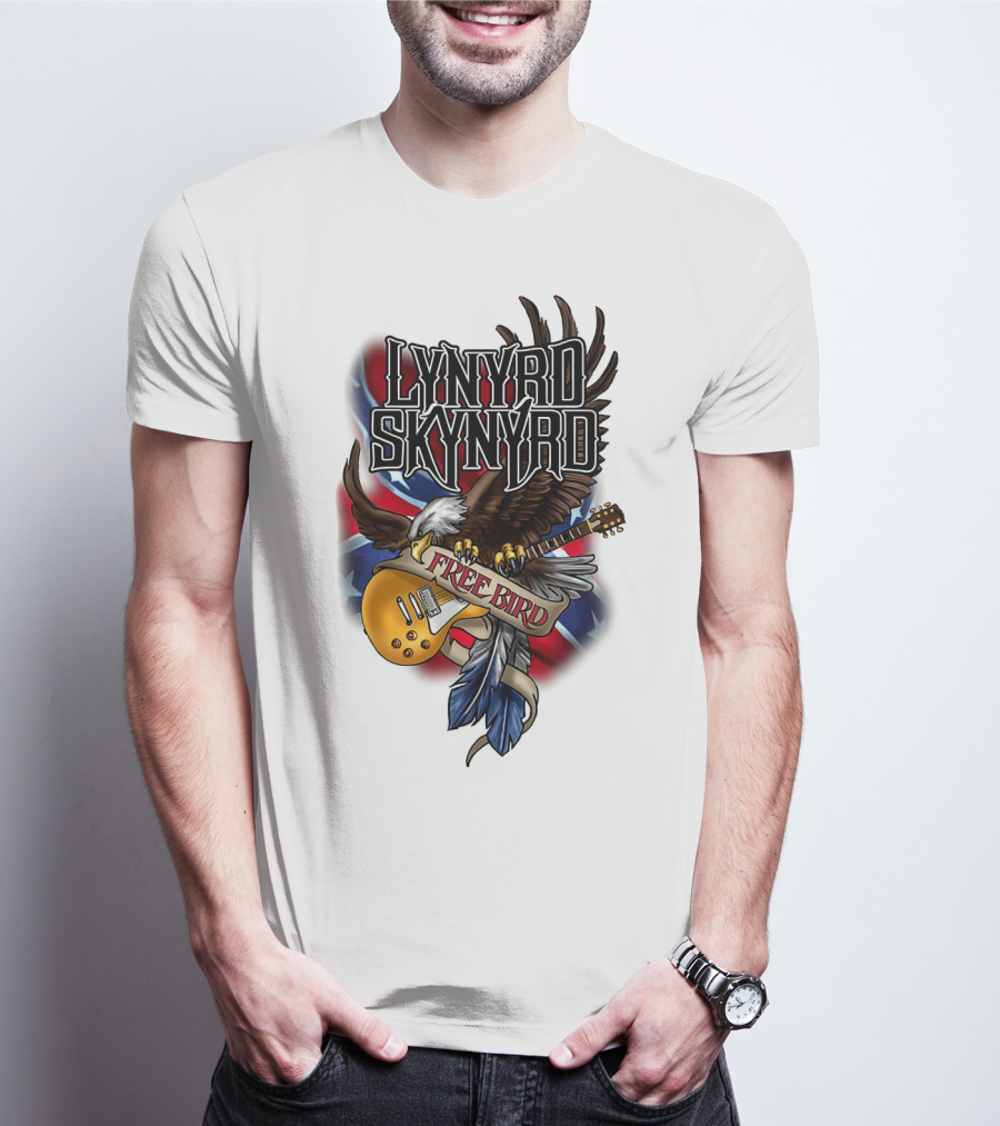 Lynyrd Skynyrd Free Bird Eagle With Guitar And Flags T-Shirt