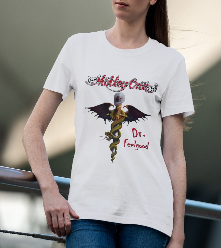 Mötley Crüe Dr. Feelgood Snake And Skull Caduceus Artwork T-Shirt