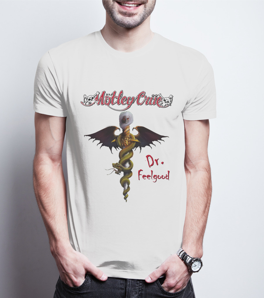 Mötley Crüe Dr. Feelgood Snake And Skull Caduceus Artwork T-Shirt