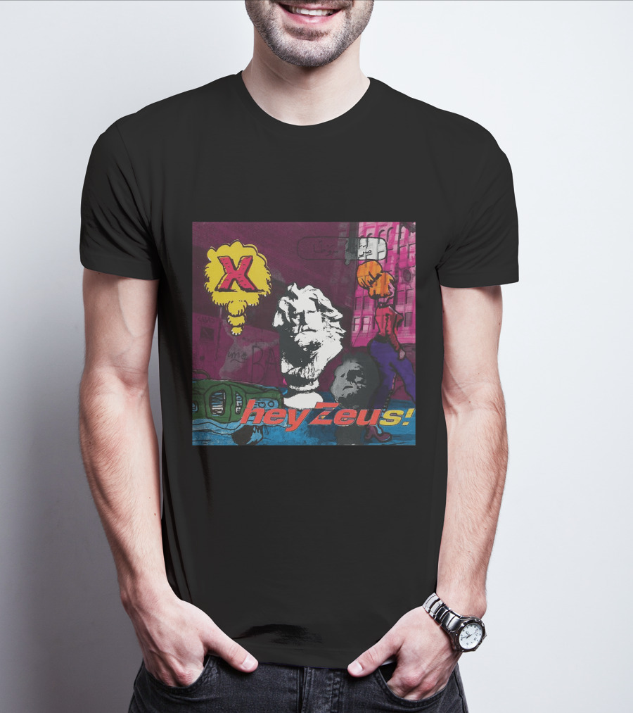 X Hey Zeus Bust And Urban Pop Art Scene T-Shirt