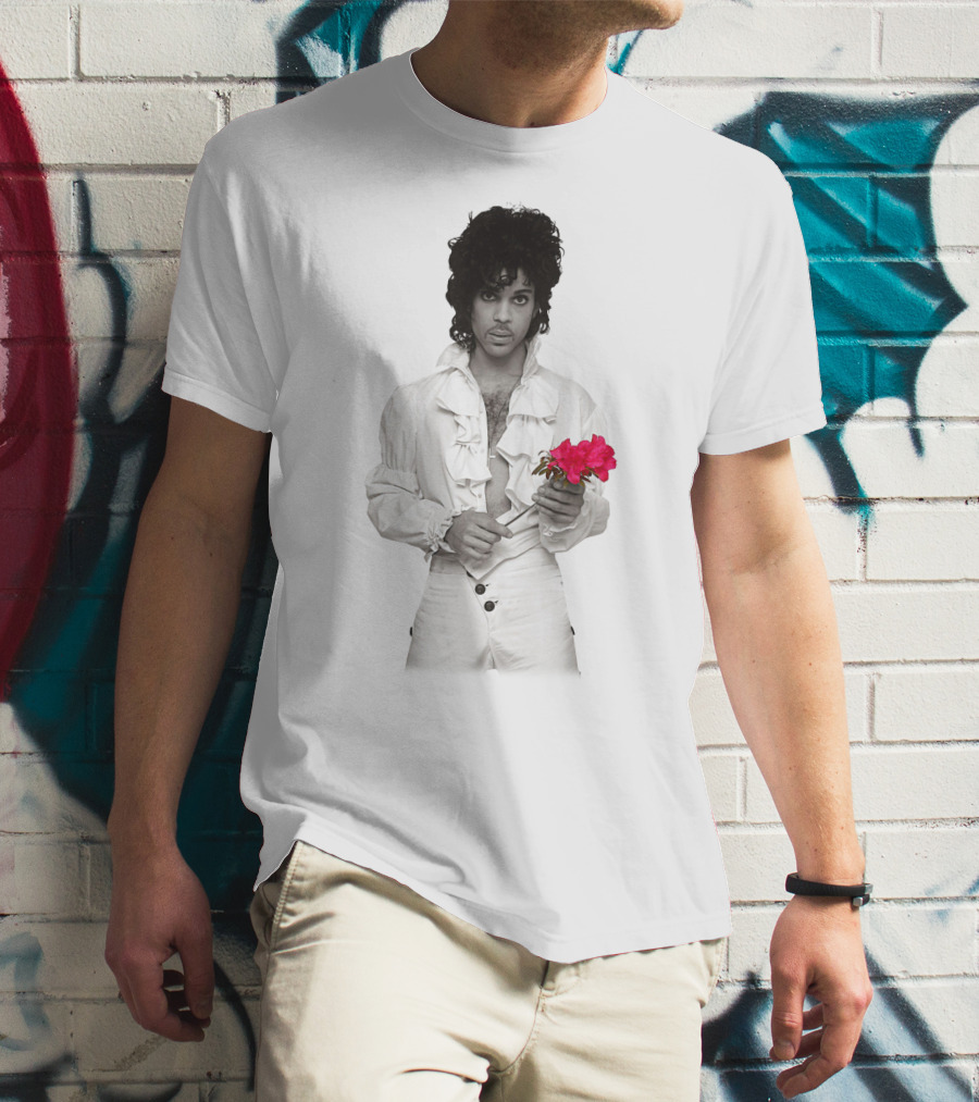 Pr 19 Vintage Style White Frilled Shirt Holding Pink Roses T-Shirt