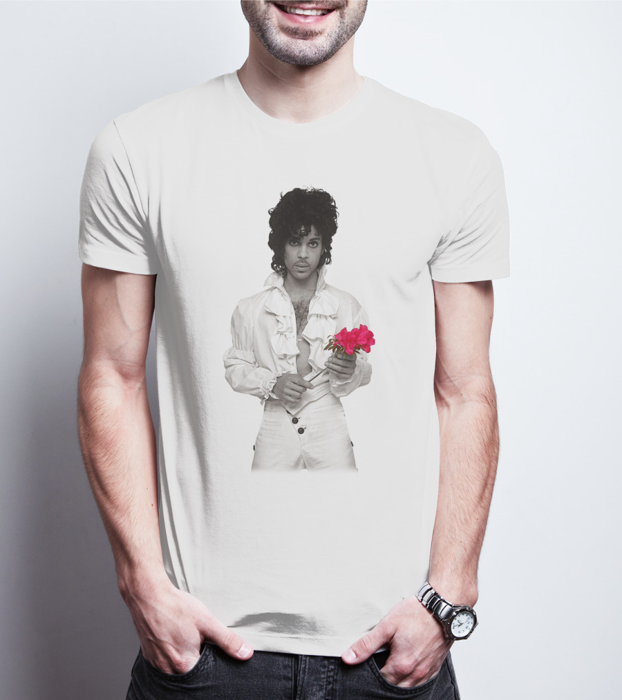 Pr 19 Vintage Style White Frilled Shirt Holding Pink Roses T-Shirt