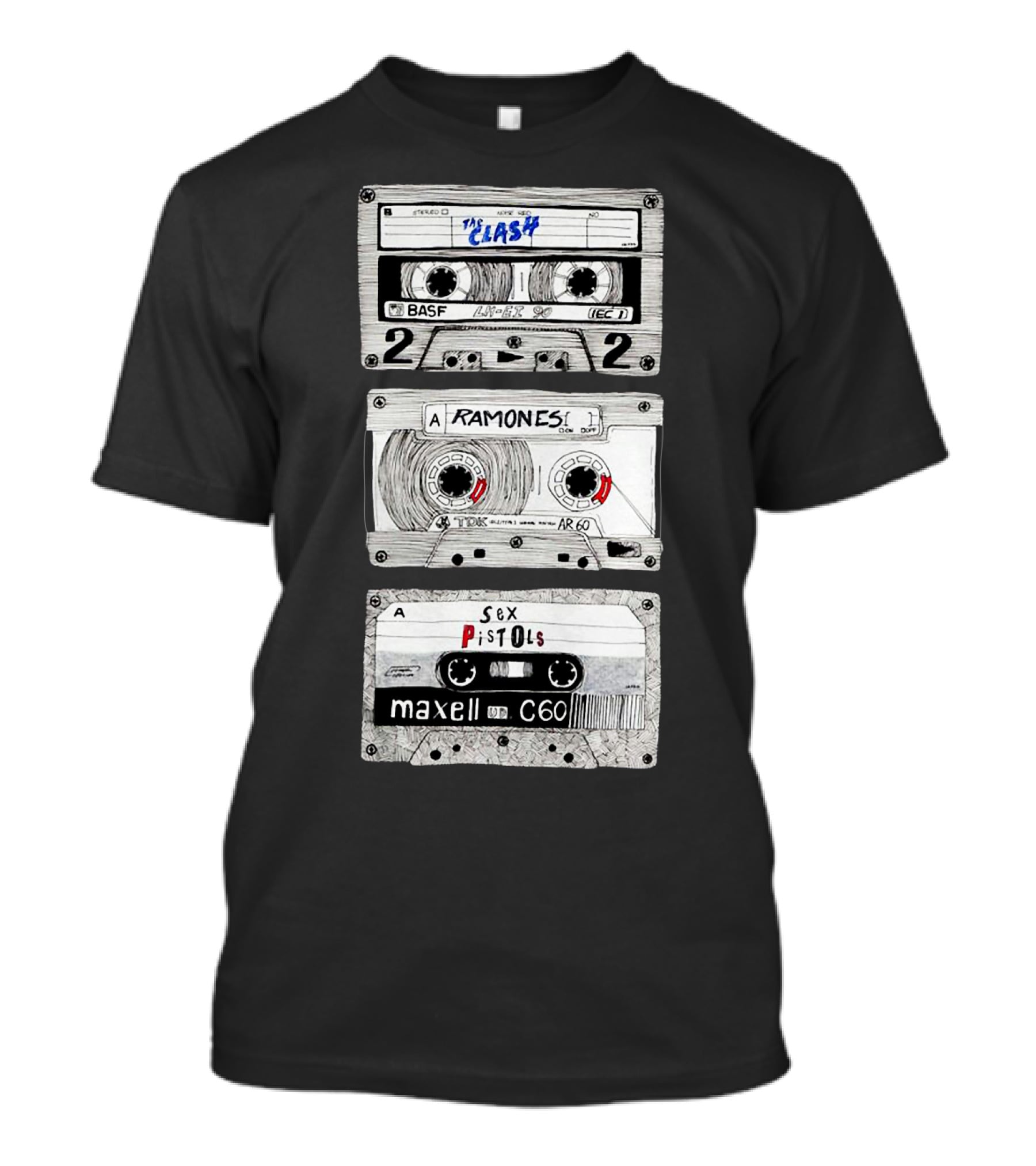 The Clash Ramones Sex Pistols Cassette Tapes Retro Music Icons T-Shirt