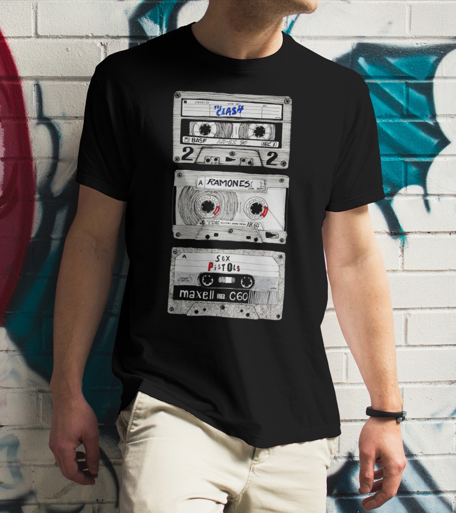 The Clash Ramones Sex Pistols Cassette Tapes Retro Music Icons T-Shirt