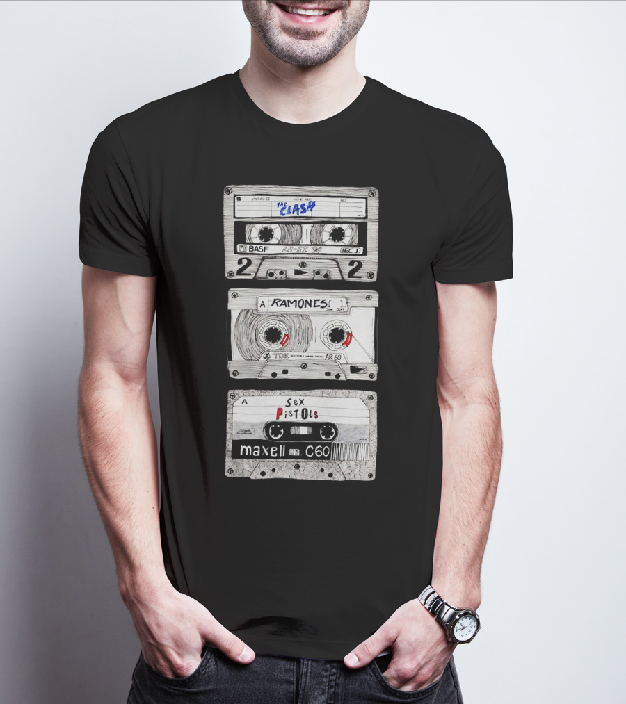 The Clash Ramones Sex Pistols Cassette Tapes Retro Music Icons T-Shirt