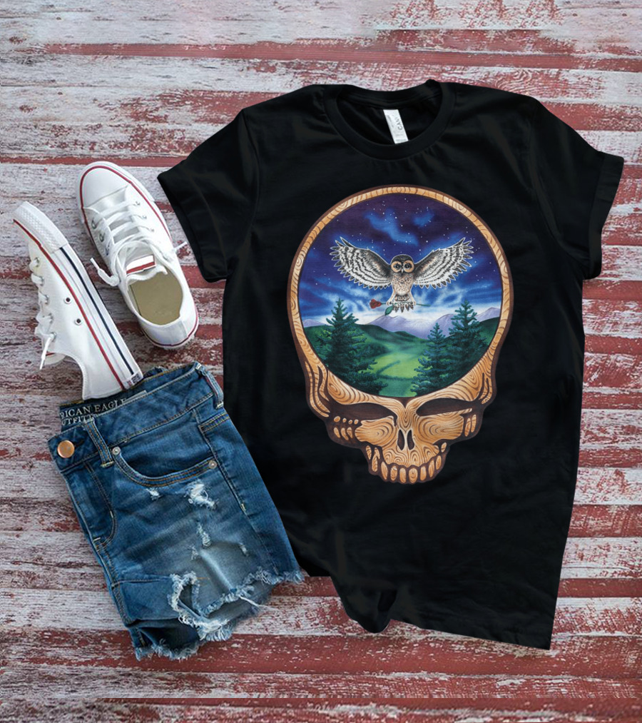 Grateful Dead Steal Your Face Owl In Night Sky Forest Scene T-Shirt