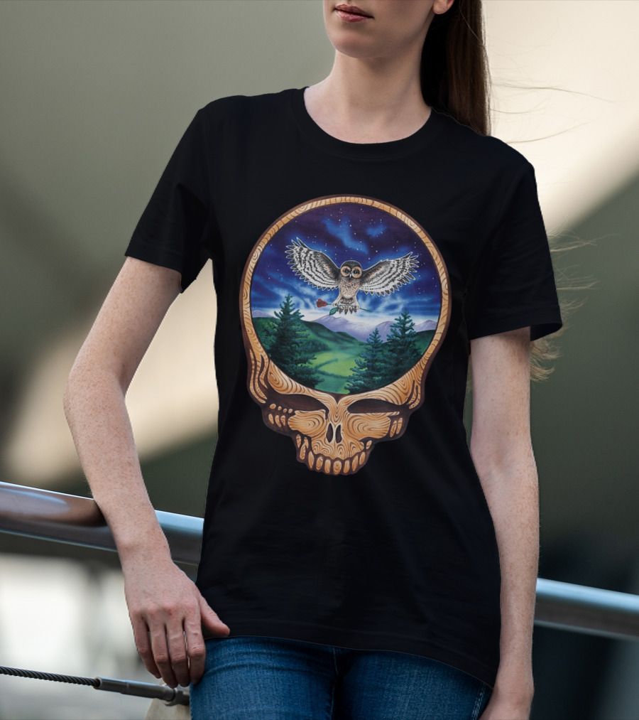 Grateful Dead Steal Your Face Owl In Night Sky Forest Scene T-Shirt
