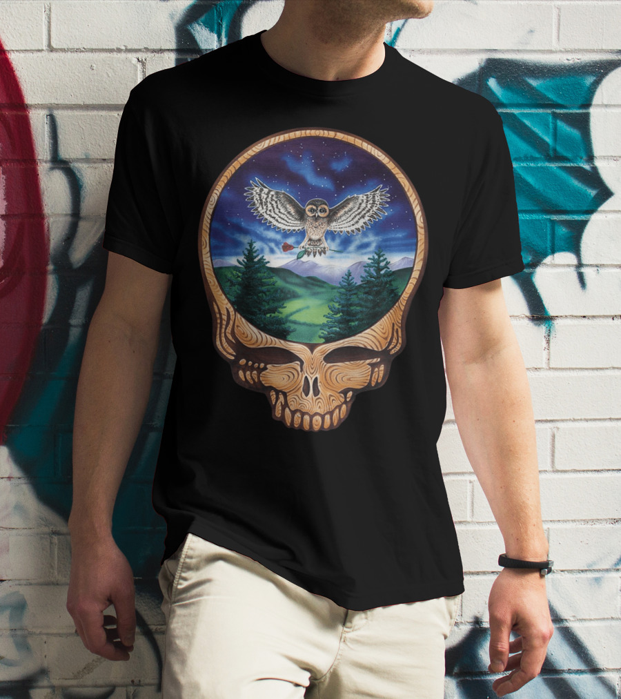 Grateful Dead Steal Your Face Owl In Night Sky Forest Scene T-Shirt