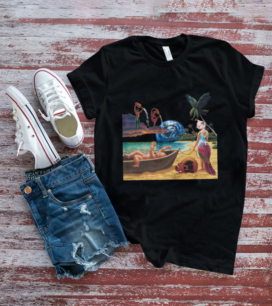 Surreal Tropical Scene With Mermaid And Earth T-Shirt