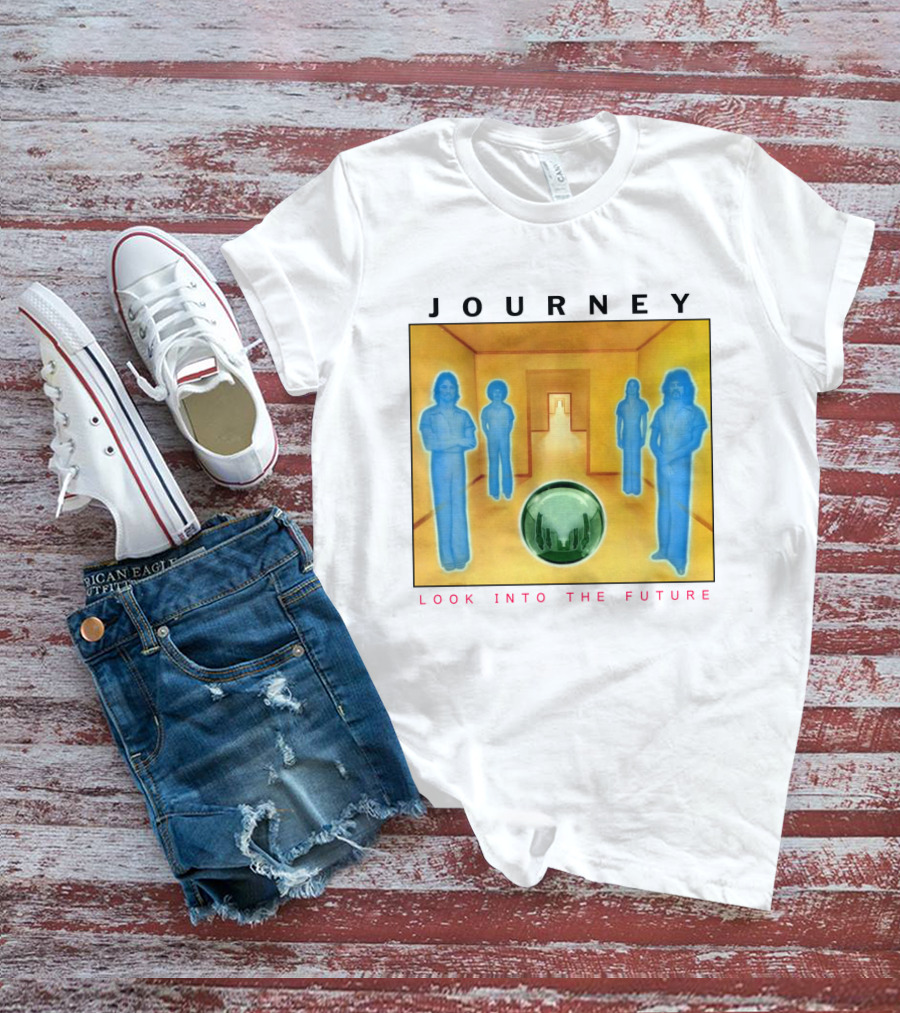 JOURNEY Look Into The Future Album Art With Blue Figures And Globe T-Shirt