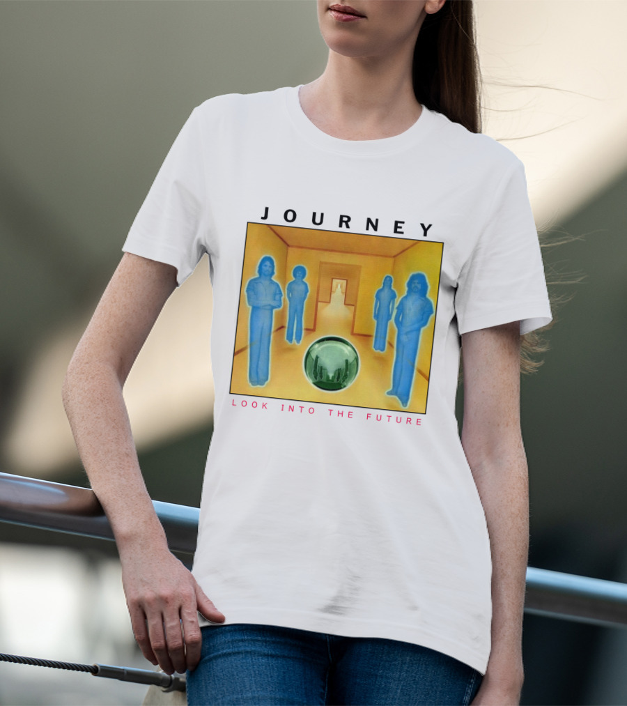 JOURNEY Look Into The Future Album Art With Blue Figures And Globe T-Shirt