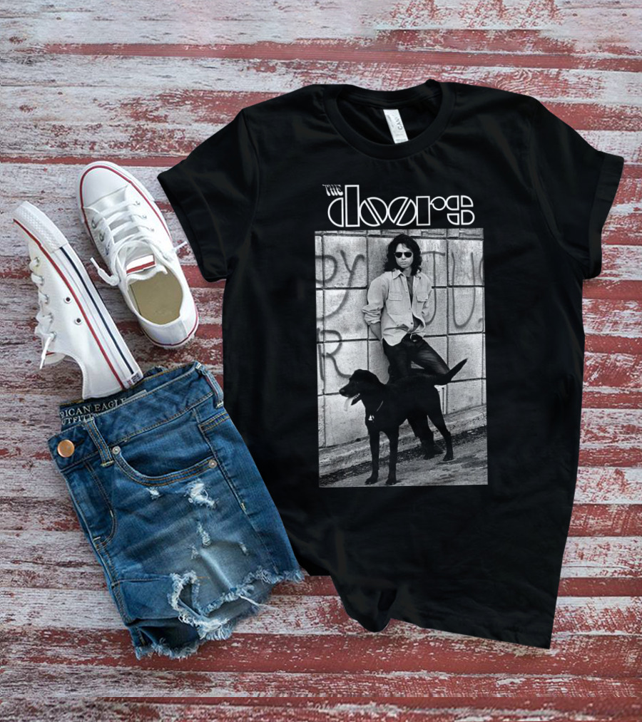 The Doors Jim Morrison Black And White Photo With Dog T-Shirt