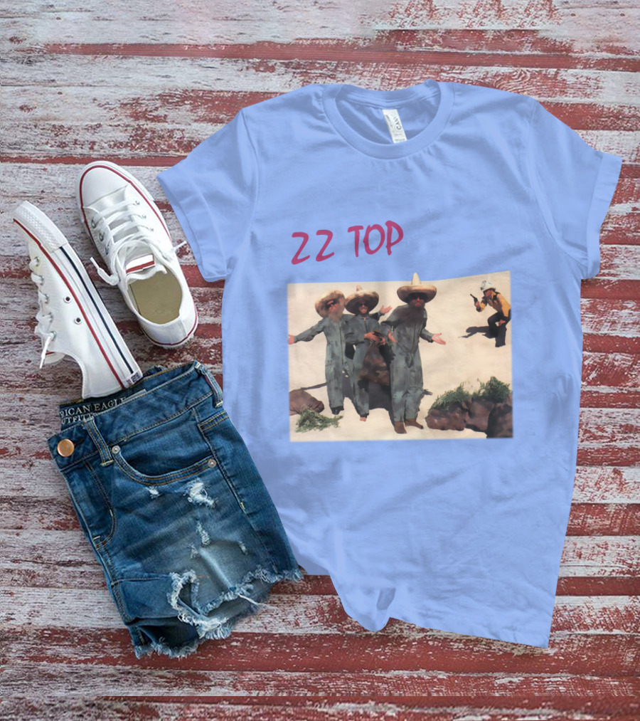 Zz Top Desert Photo Trio With Cowboy Hats And Guitar 자세히 보기 T-Shirt
