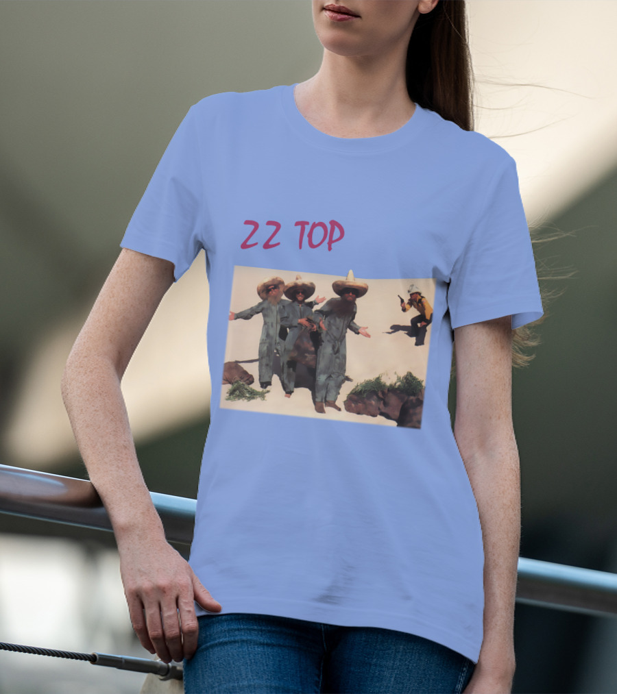 Zz Top Desert Photo Trio With Cowboy Hats And Guitar 자세히 보기 T-Shirt