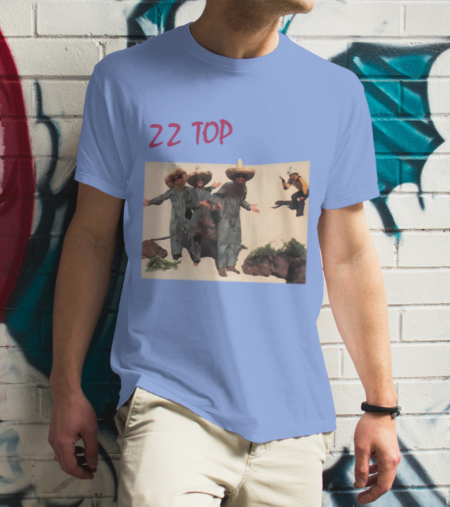 Zz Top Desert Photo Trio With Cowboy Hats And Guitar 자세히 보기 T-Shirt