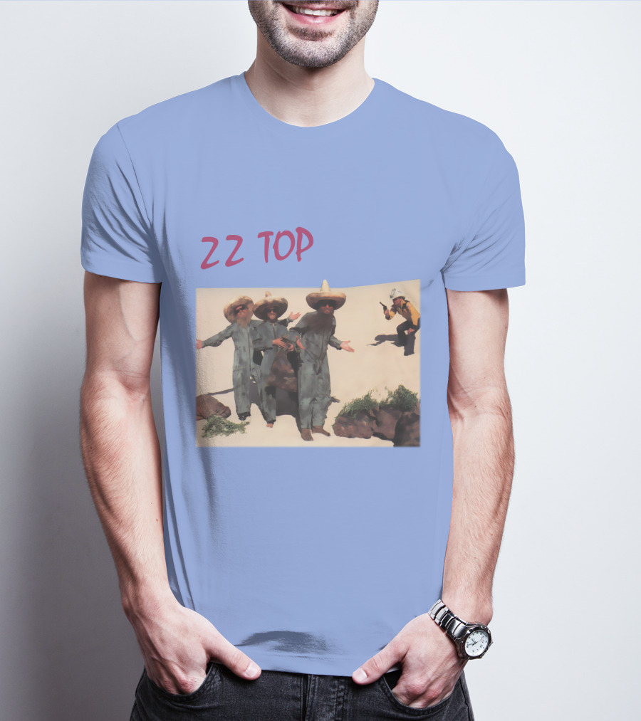 Zz Top Desert Photo Trio With Cowboy Hats And Guitar 자세히 보기 T-Shirt