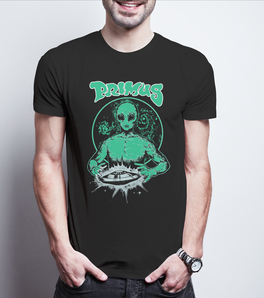 Primus Alien Holding Ufo With Cosmic T-Shirt