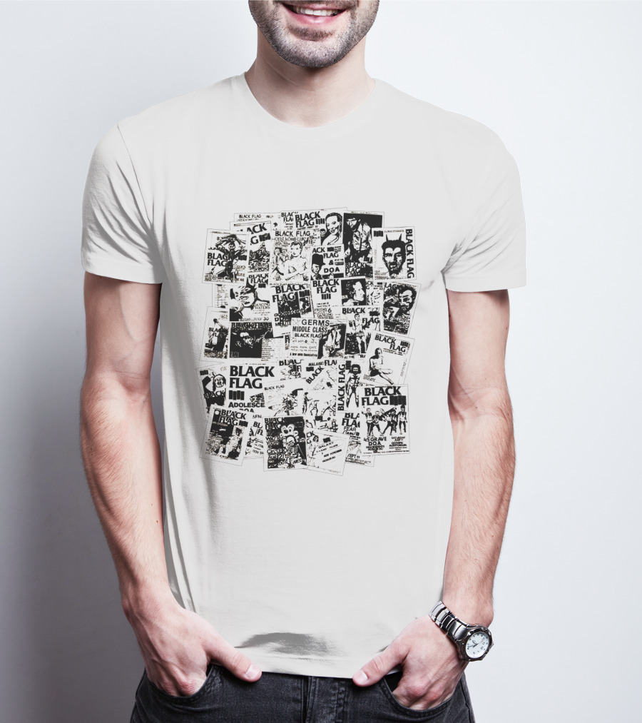 Black Flag Collage With Concert Posters T-Shirt