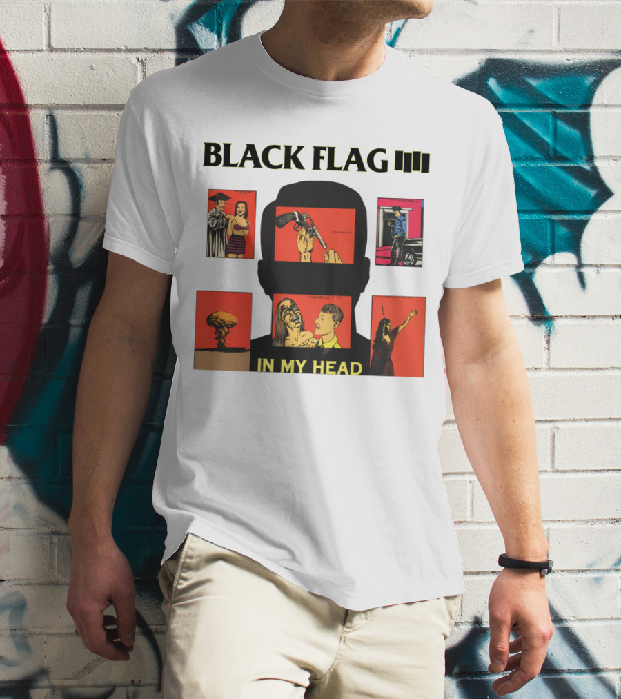 Black Flag In My Head Album Cover Artwork With Iconic Imagery And T-Shirt