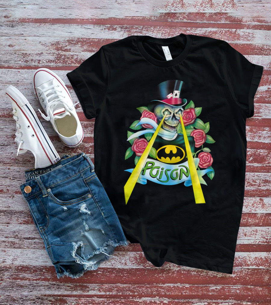 Poison Skull With Top Hat And Roses Featuring Bat T-Shirt