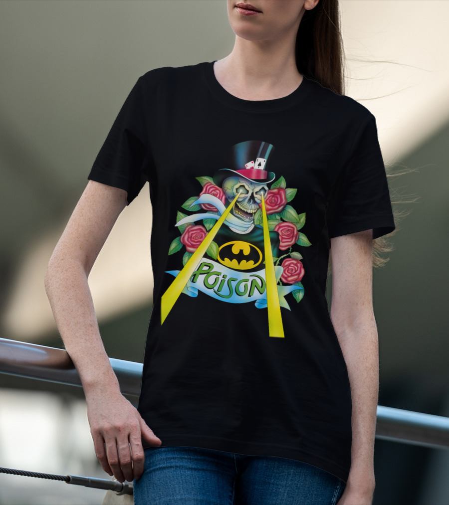 Poison Skull With Top Hat And Roses Featuring Bat T-Shirt