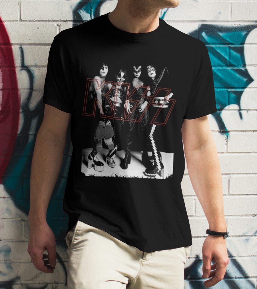 Kiss Band Classic Members Black And Whitephoto T-Shirt