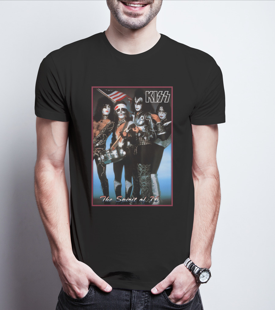 Kiss The Spirit Of '76 Band Portrait Poster With American Flag T-Shirt