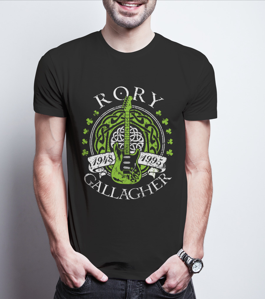 Rory Gallagher 1948-1995 Celtic Guitar And Shamrock T-Shirt