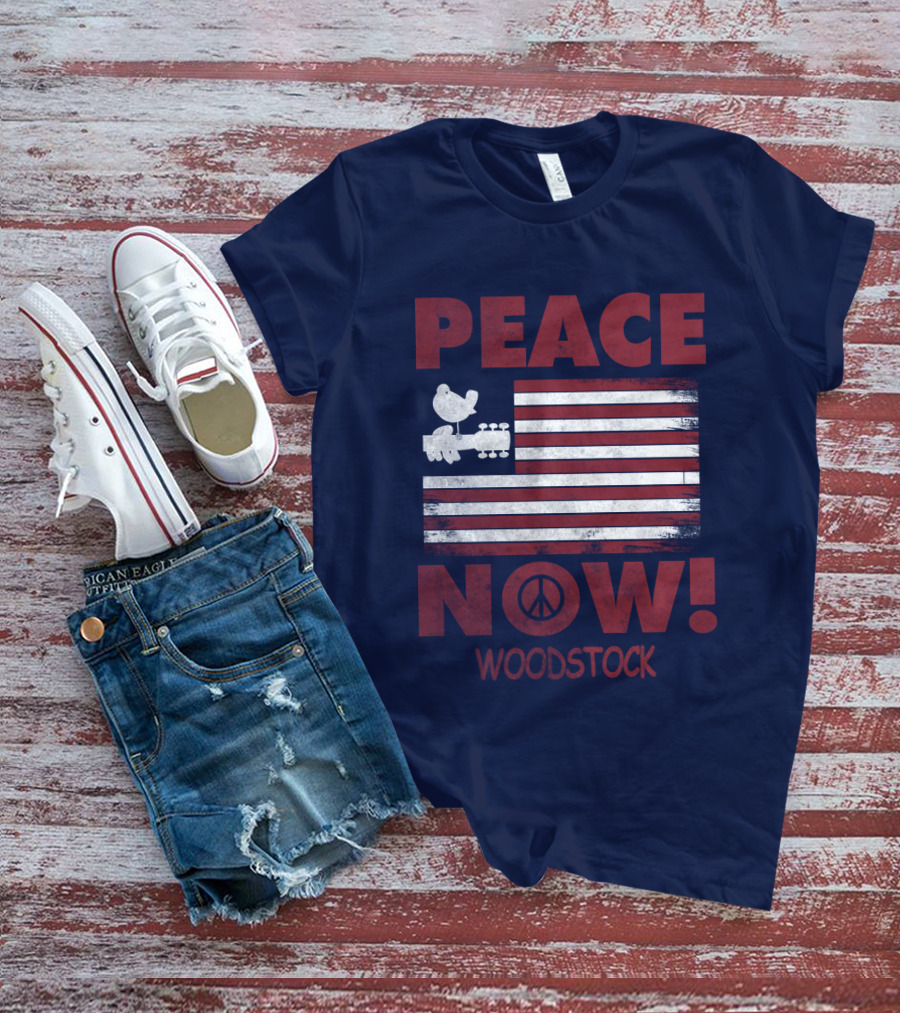 Woodstock Peace Now! American Flag Guitar Bird T-Shirt