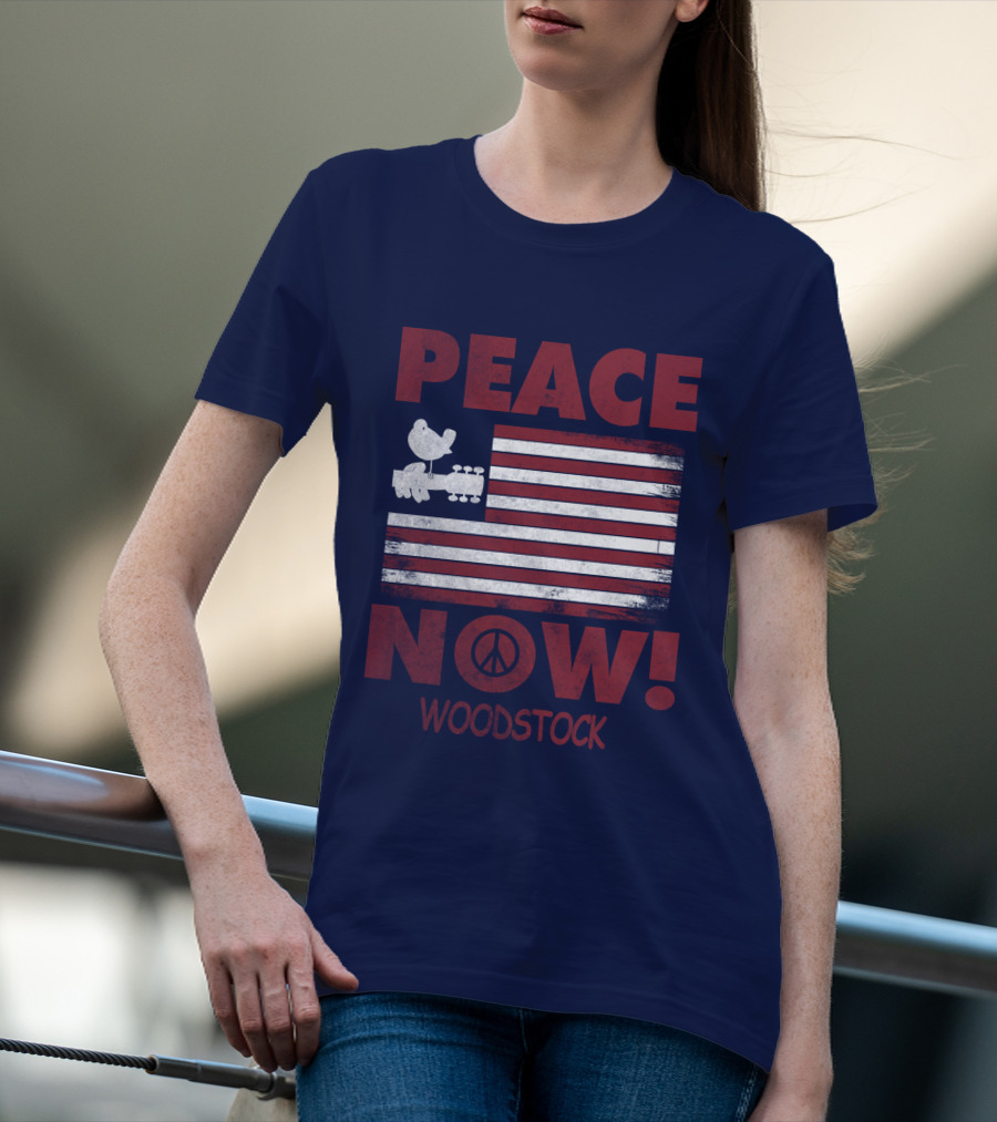 Woodstock Peace Now! American Flag Guitar Bird T-Shirt