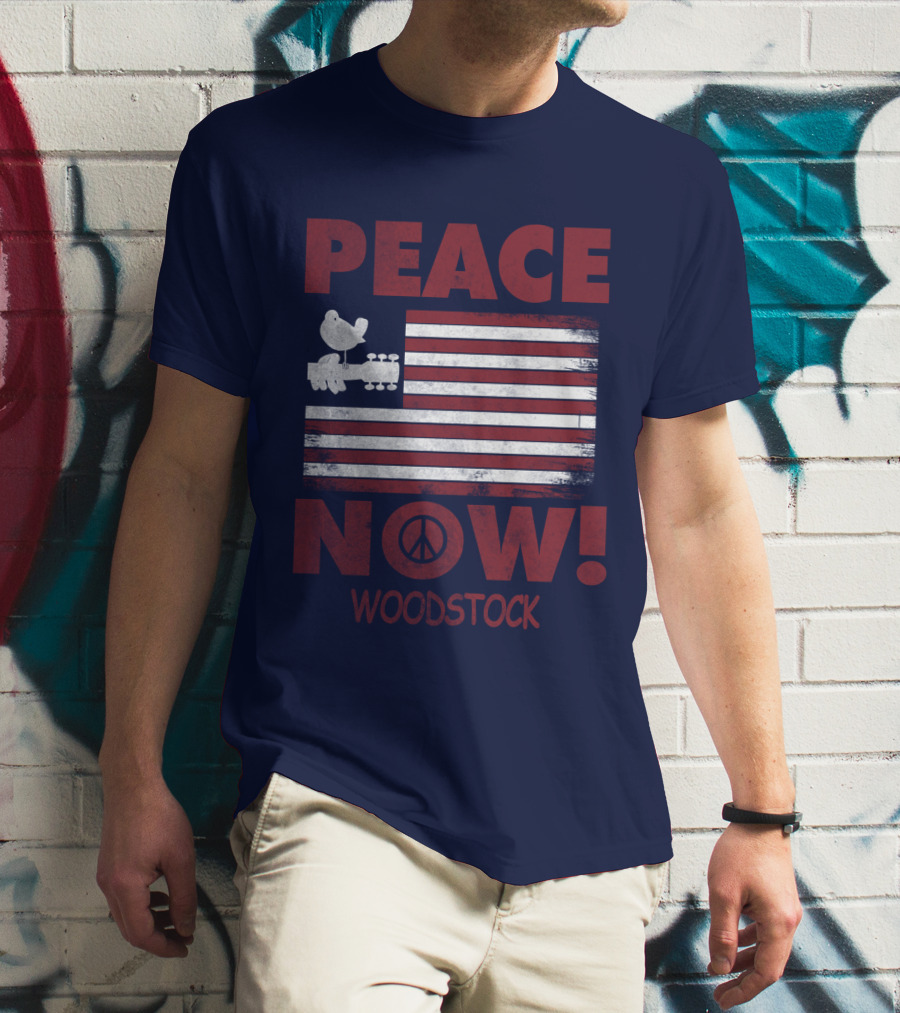 Woodstock Peace Now! American Flag Guitar Bird T-Shirt