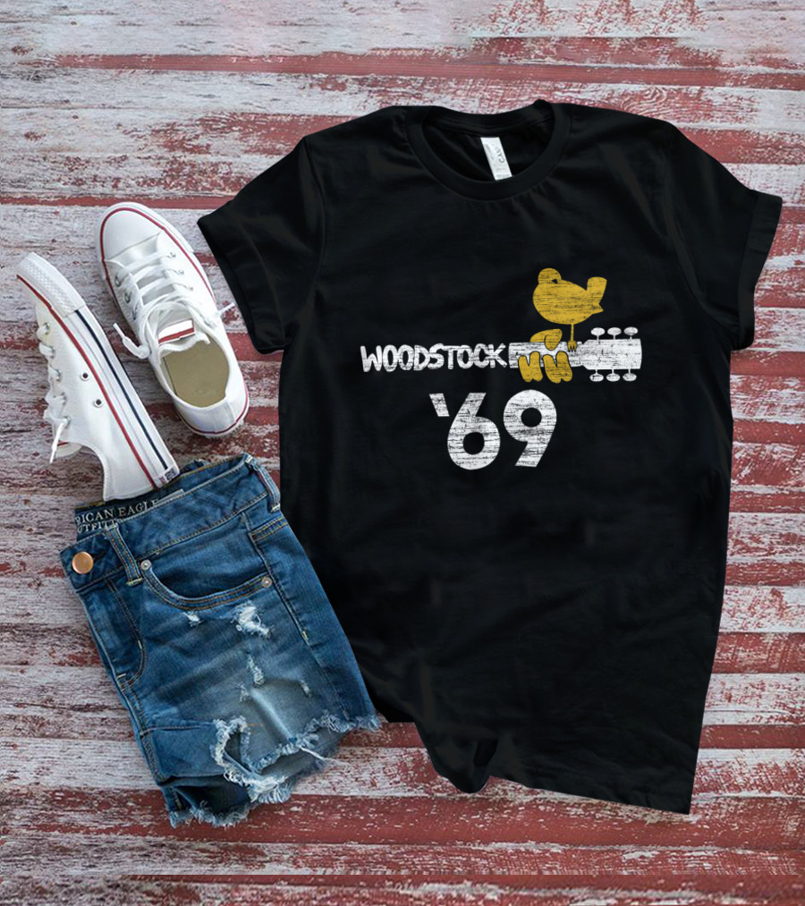 Woodstock Music Festival 1969 Yellow Bird On Guitar T-Shirt