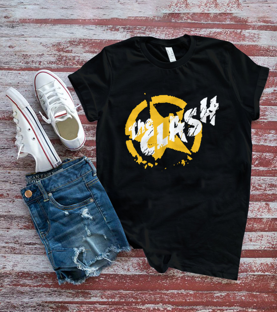 The Clash Star Logo Distressed Style Yellow And White T-Shirt