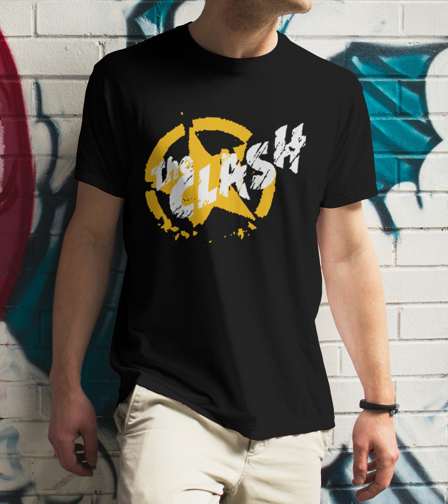 The Clash Star Logo Distressed Style Yellow And White T-Shirt