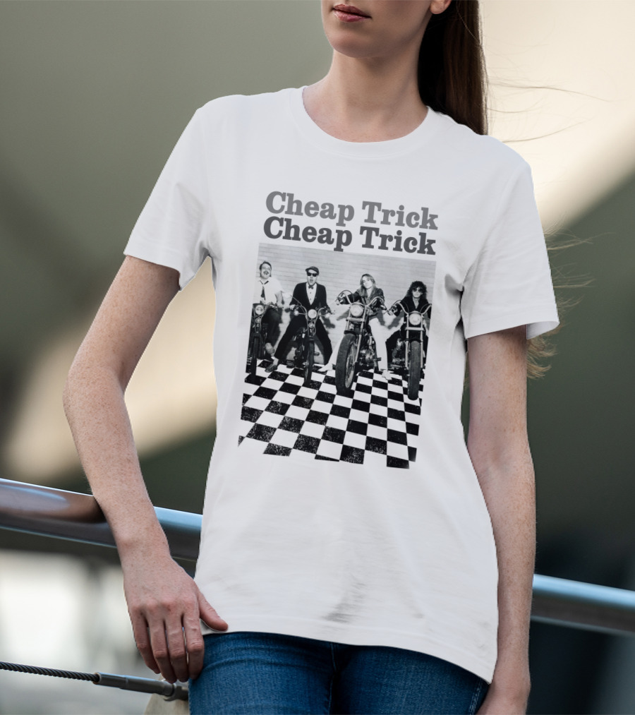 Cheap Trick Band Vintage Motorcycle Checkerboard T-Shirt
