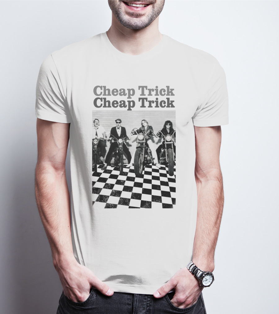 Cheap Trick Band Vintage Motorcycle Checkerboard T-Shirt