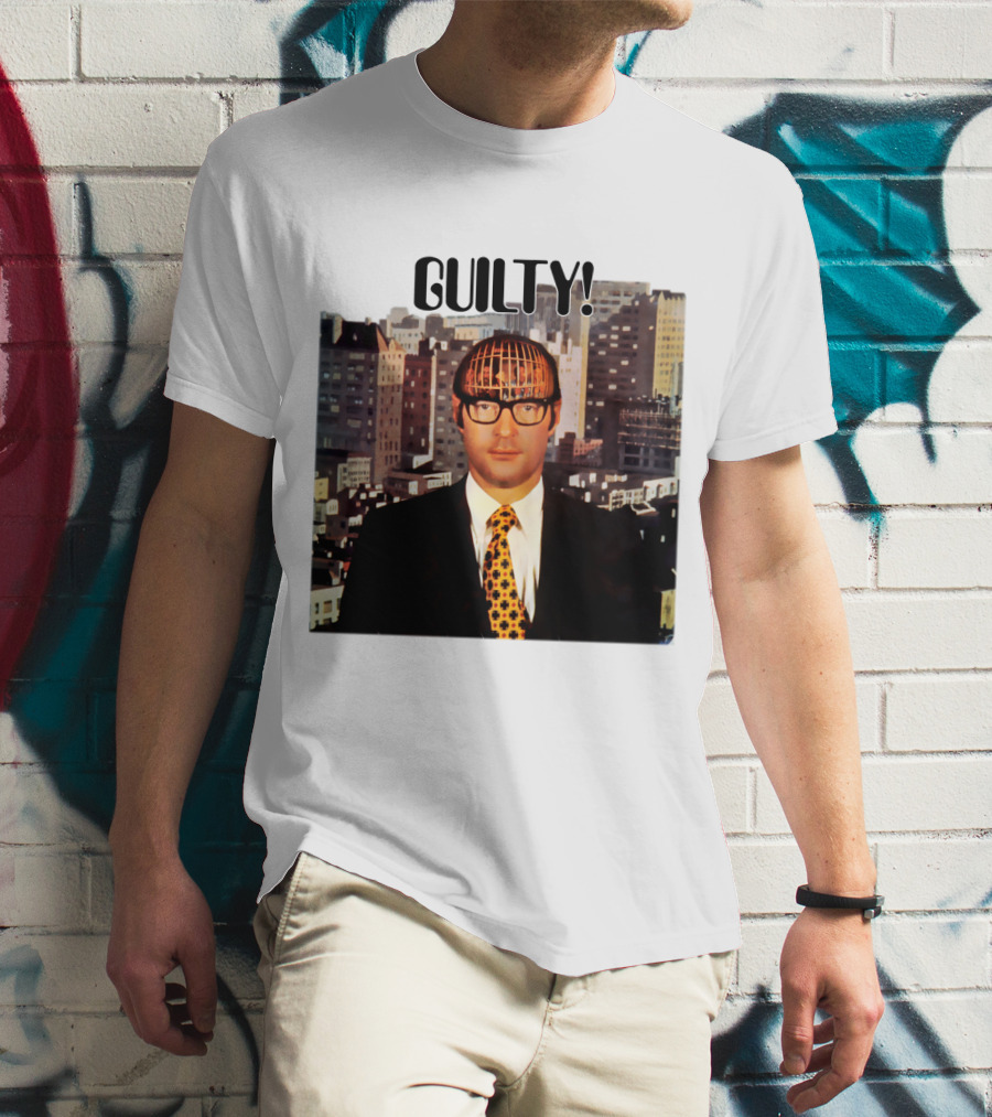 Guilty! Man With Cityscape Cage Head T-Shirt