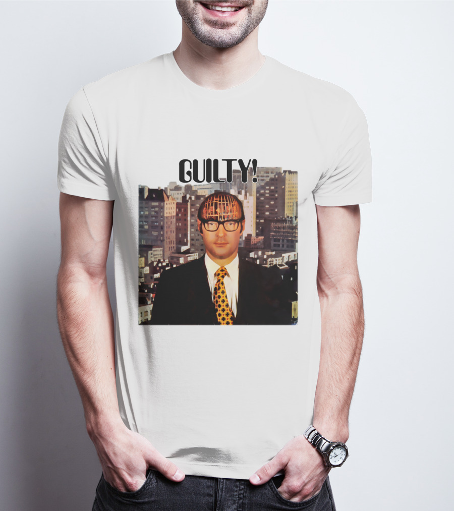 Guilty! Man With Cityscape Cage Head T-Shirt