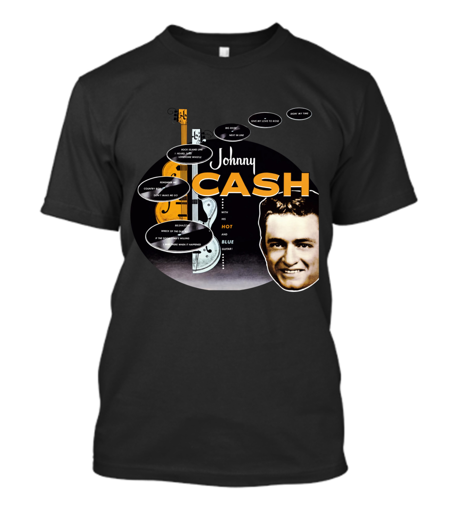 Johnny Cash Man In Black Hot And Blue Guitar Songs T-Shirt