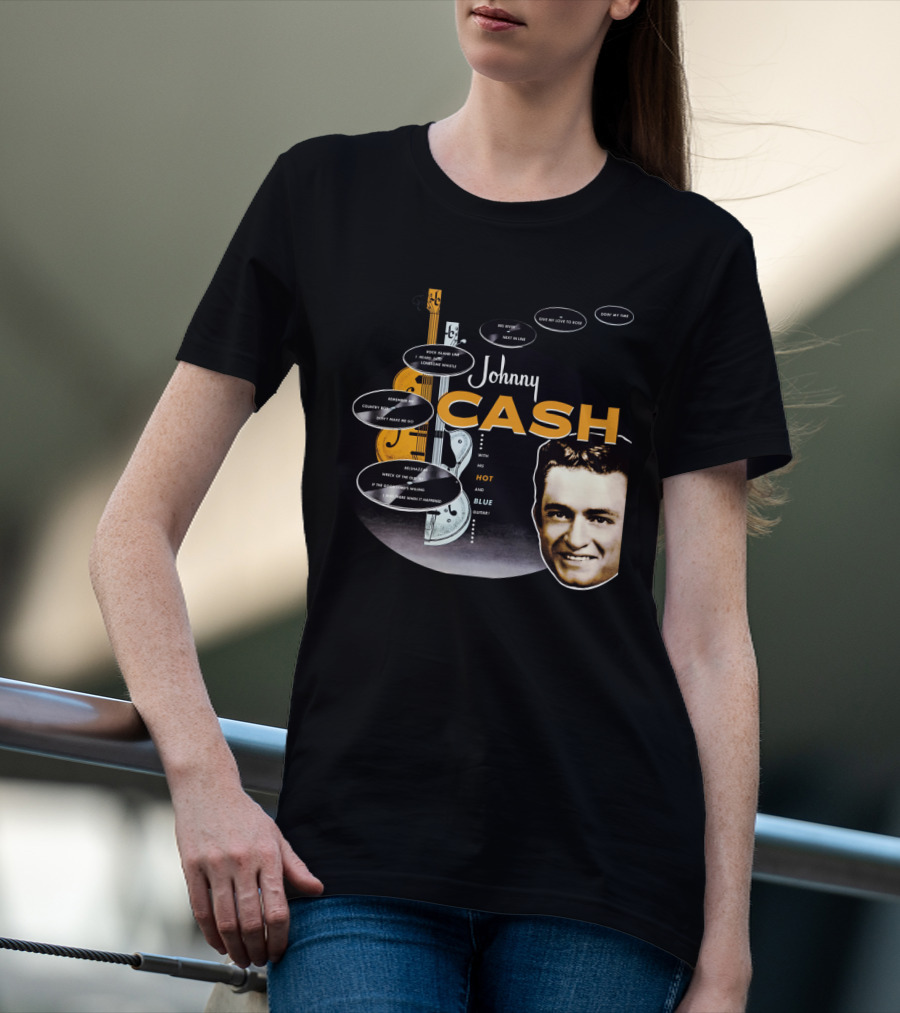 Johnny Cash Man In Black Hot And Blue Guitar Songs T-Shirt