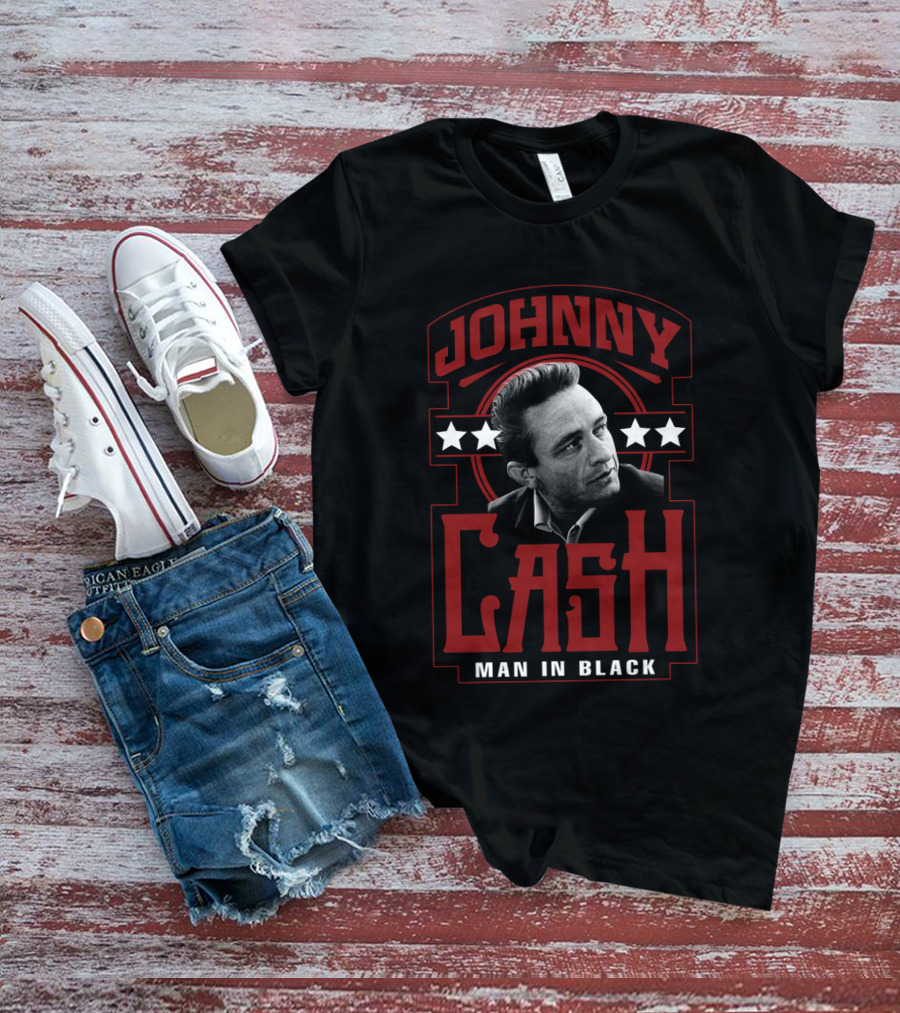 Johnny Cash Man In Black Stars Retro Style T-Shirt